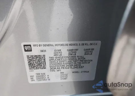 2026 GMC Terrain Awd At4 z USA, uszkodzony, nr VIN 3GKALYEG2TL241537